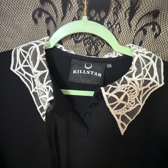Preloved: Killstar Black Top with White Web Collar size XXL - Picture 6 of 9
